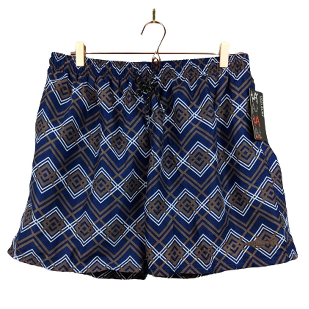 Uzzi Mens 2XL XXL Blue Brown Diamonds Swim Shorts